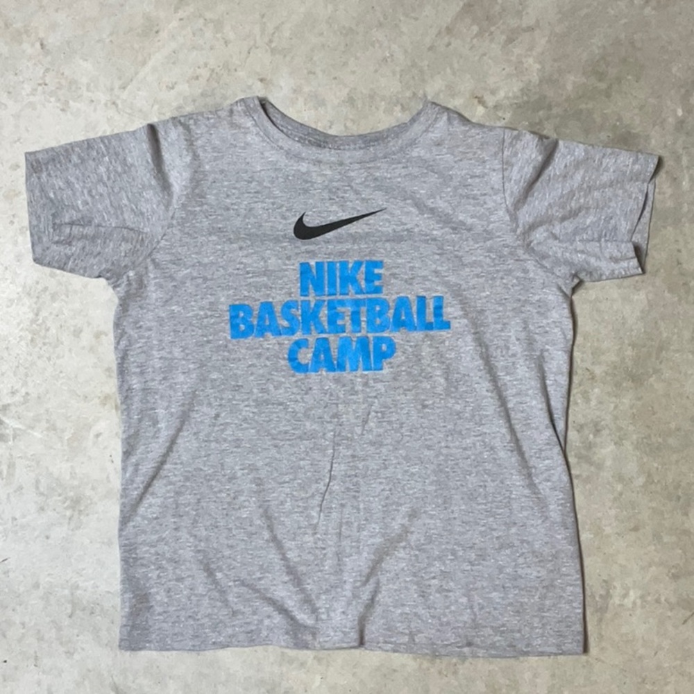 The Nike Tee Gray with Blue Nike Basketball Camp Logo Youth M